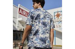 China 100% Linen Custom Hawaiian Shirts Blue Coolness Tropical Button Up Shirt supplier