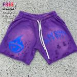 Custom Shorts Summer Puff Print logo Shorts Acid Washed Rips Distressed Cut Edge Vintage Streetwear Casual Raw Hem Shorts Men for sale