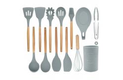 China Non Toxic Silicone Spatula Wooden Handles Kitchen Utensils Set supplier