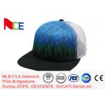 5 panels adult male man flat peak bule printing trucker mesh hat for sale
