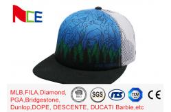 China 5 panels adult male man flat peak bule printing trucker mesh hat supplier