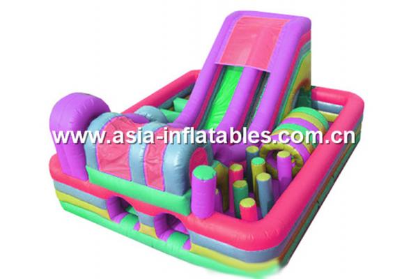 Customized Inflatable Green Obstacle Challenges Course With Printed Business Logo