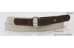 China 2cm Width Beige Polyester Webbing Belt With Silver Round Ring / Folded PU Tip supplier