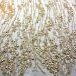 Gold 140cm Width Machine Embroidery Lace Customized Lace Fabric For Dresses