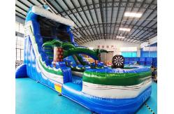 China Palm Tree Blue Bounce House Inflatable Water Slide Digital Printing supplier
