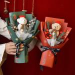 Christmas Flower Bouquets Handmade Knitted Artificial Flowers Christmas Bear Doll Flower Bouquets Christmas Eve Gifts Santa Claus Flower Bouquets for sale