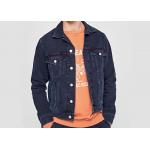 Mid Wash Denim Mens Button Through Jacket Trucker Seams Bleaching Indigo Long Sleeve for sale