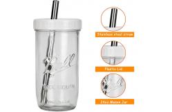 China Wide Mouth Glass Tea Reusable Smoothie Cups With Straw 16oz 24oz supplier