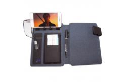 China Custom Print Logo Hardcover Soft Pu Leather Wireless Charging Notebook With Usb supplier