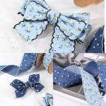 2.5cm Bud Edge/straight Edge Single-sided Small Floral Imitation Denim Ribbon Flower Gift Box Packaging DIY Bow Headband Color Fastness for sale
