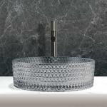 Countertop Mounted Glass Wash Bowl Transparent Ligth Grey Color Bathroom Basin Sinks for sale