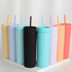 16oz Double Wall Plastic Acrylic Tumblers Reusable With Straw
