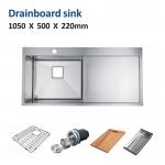 105x50 Black Undermount Kitchen Sink With Drainboard Brushed Single Bowl for sale