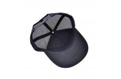 China Structured 5 Panel Trucker Cap Embroidered Debossed Metal Badge Eyelets supplier