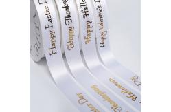 China Gold Printing Custom Made Ribbons , Smooth Surface White Satin Ribbon supplier