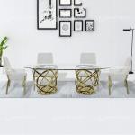 Oval Shape Tempered Glass Dining Table 240x120x75cm White Reeded Pillar for sale