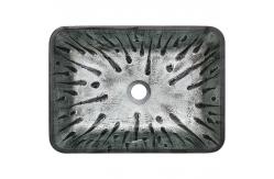 China Gray Rectangular Vessel Sink Hot Melt Hand Drawing Tempered Glass Vanity Sink supplier
