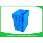 Blue Collapsible Plastic Containers with Attached Lids / Stackable plastic container for sale
