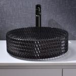Diamond Shape Crystal Wash Basin 22 Inch Transparent Black Round Countertop Sink for sale