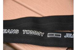 China 2cm Black Elastic Webbing Straps Printed With White Cut Out Letters Logo supplier