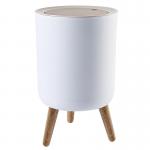 Wood Grain Round Household Desktop Mini Simple Large-capacity Wastepaper Basket Plastic High-footed Trash Can for sale