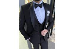 China Men'S 3pc Tuxedo Suit Hanover Black Slim Fit Shawl Lapel Tuxedo supplier