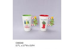China Custom 500ml Ceramic Mugs , Ceramic Christmas Cup With Tree Handle supplier