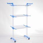 3 Tier Foldable Laundry Rack Movable With Wheels And Hooks for sale