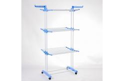 China 3 Tier Foldable Laundry Rack Movable With Wheels And Hooks supplier