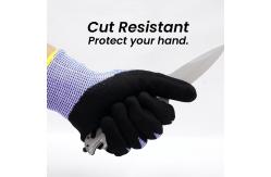 China Logo Custom A6 Cut Resistant Gloves With Sandy Nitrile Coating / Touchscreen Compatibility supplier