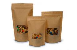 China Zipper Top Kraft Paper Bag / Pouch For Snack Packaging With Transnparent Window supplier
