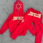 Custom French Terry Streetwear Full Face Zip up Hoodie Binding Embroidery Patch Logo Drop Shoulder Red Hoodie and Sweatpants Set for sale
