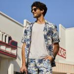 100% Linen Custom Hawaiian Shirts Blue Coolness Tropical Button Up Shirt