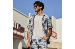 China 100% Linen Custom Hawaiian Shirts Blue Coolness Tropical Button Up Shirt supplier