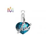 No Tarnish Blue Heart Diamond Cremation Engraved Necklace Charms for sale