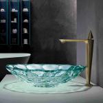 Clear Bathroom Glass Wash Basin Green Color Latest Style OEM for sale