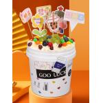 1L Plastic Cream Bucket with Semi-circular Transparent Lid and Customized Logo Print