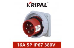 China 16A 380V IP67 IEC Round Pins Industrial Plugs Panel Mounted Red supplier