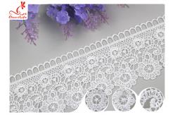 China Embroidered Flower Guipure Polyester Lace Trim For Dress DTM Azo Free Dyeing supplier