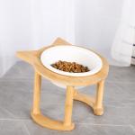 Cat Protection Cervical Vertebra Double Bowl Raised Ceramic Bamboo Wood for sale