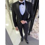Men'S 3pc Tuxedo Suit Hanover Black Slim Fit Peak Lapel Tuxedo for sale