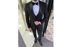China Men'S 3pc Tuxedo Suit Hanover Black Slim Fit Peak Lapel Tuxedo supplier