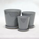 Indoor Round Glossy Grey Ceramic Planter With Drainage