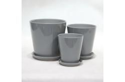 China Indoor Round Glossy Grey Ceramic Planter With Drainage supplier