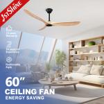 APP Controlled Ceiling Fan with Solid Wood Blades Natural Wood Modern Deluxe No Light for sale