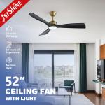 52-Inch Modern LED Ceiling Fan with DC Motor, Black ABS Blades for sale