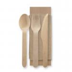 160 mm 100% disposable  wooden knife fork spoon brown napkin pepper wrapped individually can be customized logo for sale