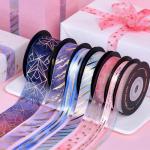 Gold Foil Chiffon Ribbon Printing Custom Logo Satin 100% Polyester For Packaging Roll for sale
