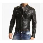 Fashionable Zipper Mens Reflective Jacket / Thick Short Black Leather Coat for sale