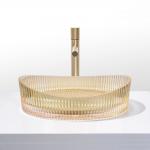 Crystal Glass Vessel Basins In Electroplated Coating Rich Gold Color No Hole Mounting for sale